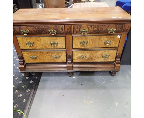 Substantial walnut chiffonier of six drawers with carved decoration to top drawers, 152 x 55 x 93 cm H. Not available for in-