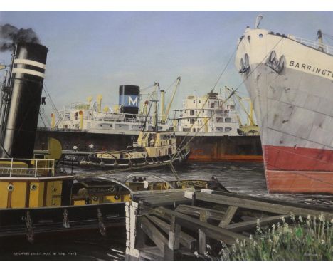 R S Oldacre (contemporary): oil on canvas, Latchford Locks Manchester Ship Canal in the 1960s, image 57 x 47cm, overall 69 x 