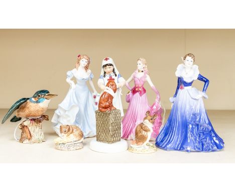 A collection of assorted ceramic figurines to include; Beswick Kingfisher 2371; a Beswick Dormouse; a Beswick mouse figure st