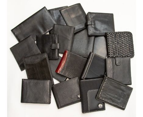Nineteen various recent and vintage gentleman's leather wallets in black. (19)Condition: some unused, some with signs of use.