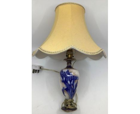 A Doulton Burslem table lamp, early 20th Century, hand painted decoration on a blush ivory ground