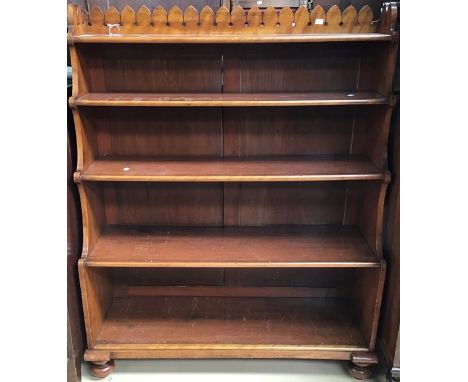 Victorian mahogany five shelf waterfall bookcase, 135cm high, 108cm wide, 38cm deep