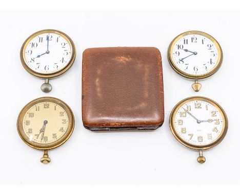 An assembled group of four vintage Swiss eight day travel clock movements, 2nd-3rd quarter 20th Century, of 'pocket watch' ty