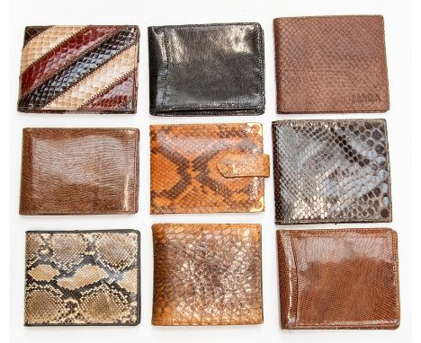 Nine various recent and vintage gentleman's snakeskin wallets. (9)Condition: some appear unused, some have light signs of use