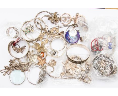 A collection of silver, unmarked white metal possibly continental silver and white metal jewellery to include a silver bracel