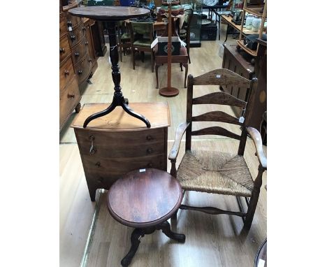 A collection of furniture comprising&nbsp;a 19th Century tilt top wine table, 19th Century winding top tripod table in mahoga