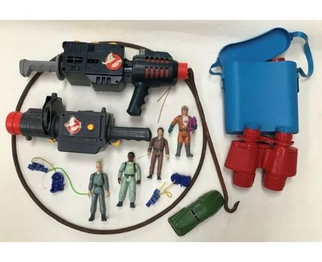 Ghostbusters Ghostzapper projector and Proton Popper, four figures, along with tinplate Schuco car, plastic binoculars and a 