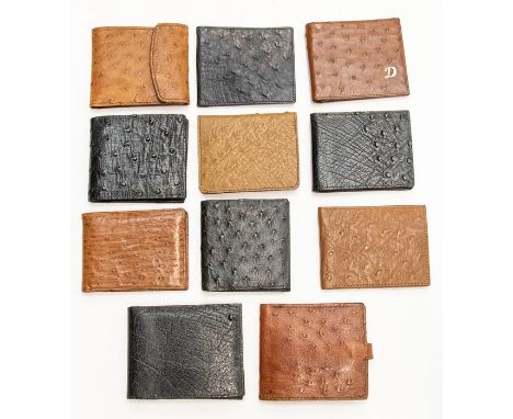 Eleven various recent and vintage gentleman's ostrich leather wallets. (11)Condition: some appear unused, some have light sig