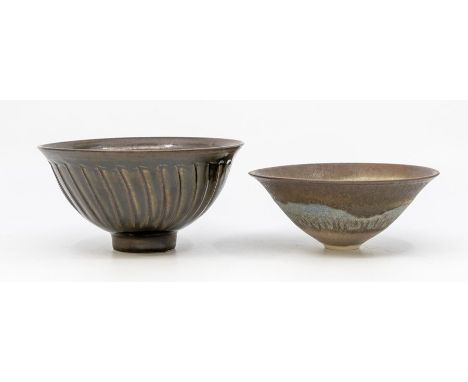 David Leach, Studio pottery. A David Leach small 'Hare's fur' tenmoku bowl and a small conical bowl by Mary White.