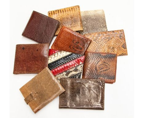 Ten various recent and vintage gentleman's snakeskin wallets. (10)Condition: some appear unused, some have light signs of use
