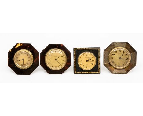 Four small strut clocks, second to third quarter 20th Century, with Swiss eight day movements: two with octagonal tortoiseshe