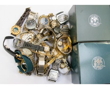 A collection of watches to include a Citizen Eco-drive gents watch in original box,&nbsp; along with various gents watches to