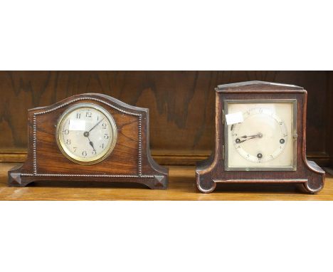 Two early 20th Century mantel clocks, comprising an Art Deco eight day mantel clock with three winder holes and a mid 20th Ce