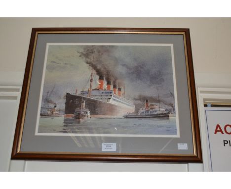 K Glen, (1959-), watercolour, 'Aquitania', 28 x 38 cm, signed l r, framed and glazed