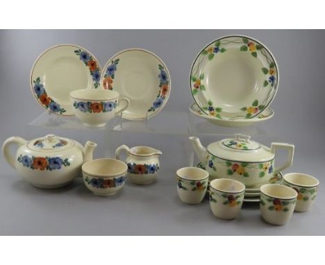 Two early twentieth century Art Deco period printed and painted part tea services,. To include an Adderleys bachelor service 