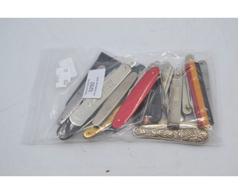 Twenty-four various vintage and recent small folding pocket knives, including white metal, embossed, inlaid, composite and no