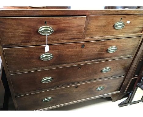 Late George III chest of four drawers, mahogany bracket feet, brass swing handles, 107cm high, 107cm wide, 49cm deep