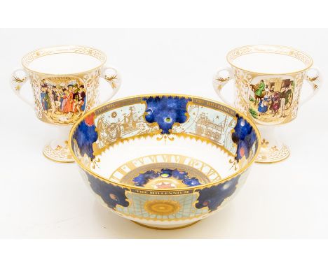 A Royal Worcester commemorative rose bowl, Millennium celebration, limited edition, number 463 of 1000, 11 x 26 cms approx, t