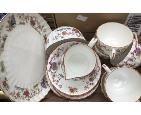 A Royal Worcester Pekin tea set, to include five cups, six saucers, six side plates, cake plate, milk jug and sugar bowl (14)