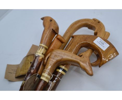 A collection of six walking sticks handmade in the Vale of Belvoir by the late John Cox who regularly had a stand at the Chat