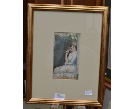 Dudley Hardy RI,&nbsp; (1867-1922),&nbsp;Portrait of a Lady, 17 x 10cm, watercolour, signed together with two further waterco