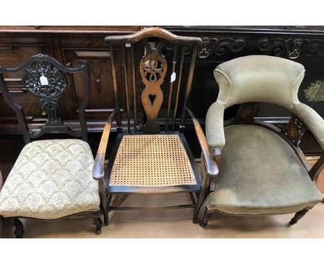 A collection of seat furniture, comprising an Edwardian beech piano stool with hinged seat, an Art Deco oak dressing table st