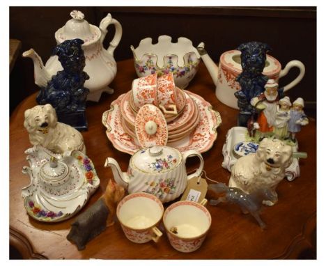 Assorted ceramics to include; a Victorian Minton part tea service with orange transfer printed decoration, pair of Chinese bl