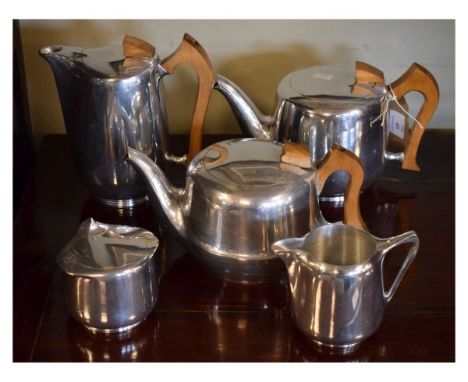 Mid 20th Century five piece Picquot ware tea and coffee service comprising: teapot, coffee pot, hot water jug, lidded sugar b