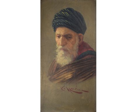 Carl Marin - Oil on wooden panel - Portrait of a North African gentleman, 28cm x 14.5cm, unframed   Condition: 