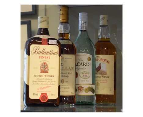 Wines & Spirits - Three bottles of Scotch whisky comprising: The Macallan 10 year old single malt (75cl), Ballantine's (1 lit