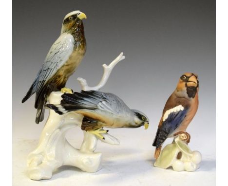 Karl Ens porcelain figure group depicting two eagles, together with a Goebel figure of a finch   Condition: 