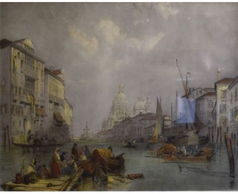 19th Century engraved view of 'The Grand Canal, Venice', David Lucas after J.D. Harding, 47cm x 64.5cm, in swept gilt frame u