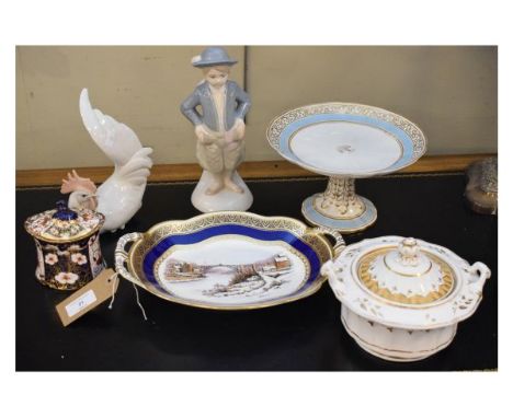 Small group of ceramics comprising: Coalport Ironbridge Gorge Museum Trust limited edition two handled dish decorated with a 