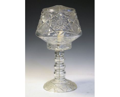 Good quality cut glass table lamp and shade, 44cm high   Condition: 