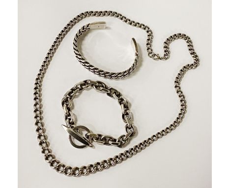 SILVER BRACELET / BANGLE &amp; CHAIN - APPROX 148 GRAMS