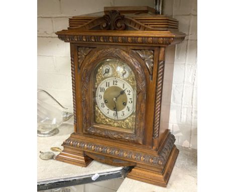 JUNGHAUS OAK MANTLE CLOCK - 48 CMS (H) APPROX