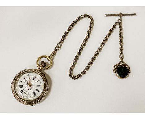 ENAMEL &amp; SILVER POCKET WATCH &amp; CHAIN