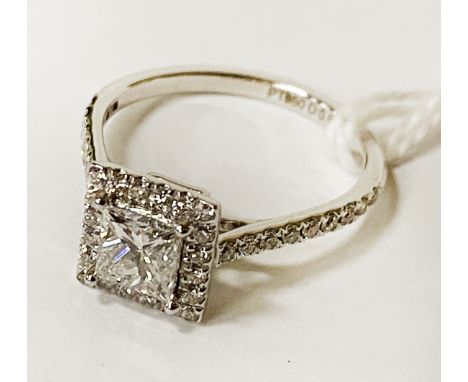 PLATINUM &amp; PRINCESS CUT DIAMOND RING - APPROX 0.72 CARAT V V52 WITH CERTIFICATE SIZE L