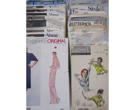 Box of assorted dress-making patterns, including 'Vogue Americana (Bill Blass)', 'Vogue American (Calvin Klein)','Vogue Indiv