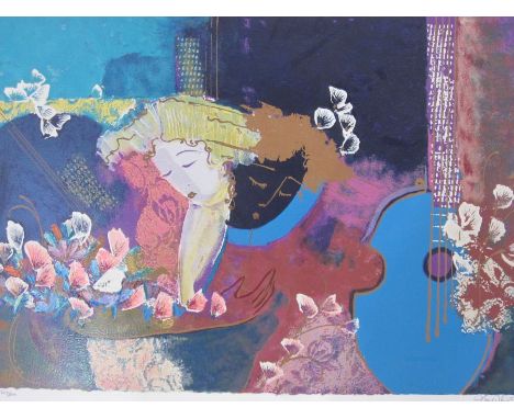 After Lee WhiteLimited edition print 227/300Figure with guitar, signed lower right, 45 x 66cm