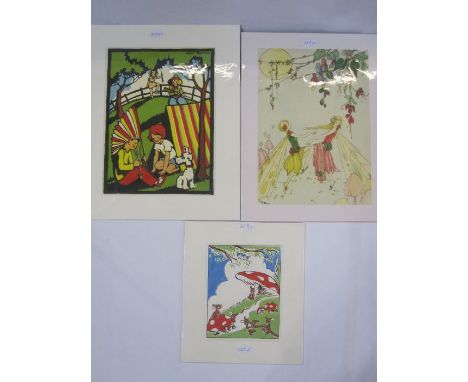 Pat HarrisonColour print"Rabbits with Toadstools", 21.5cm x 17.5cm Lydia HineColour print"Dancing Fairies", 37.5cm x 27cm May
