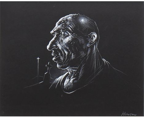 * PETER HOWSON OBE,SENTINELchalk on black paper, signed 20cm x 25cmMounted, framed and under glassProvenance: From a Glasgow 