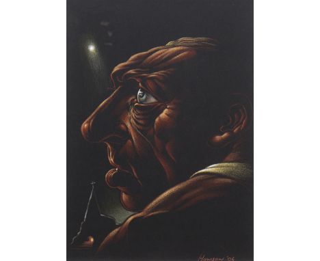 * PETER HOWSON OBE,THE SECOND STEPpastel on black paper, signed and dated '0629cm x 21cmMounted, framed and under glassProven