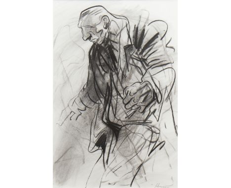 * PETER HOWSON OBE,ITINERANT charcoal sketch on paper, signed 40cm x 27cm Mounted, framed and under glassProvenance: From a G