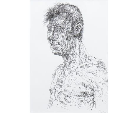 * PETER HOWSON OBE,A LEAN MANpen and ink on paper, signed 29cm x 21cm Mounted, framed and under glassProvenance: From a Glasg