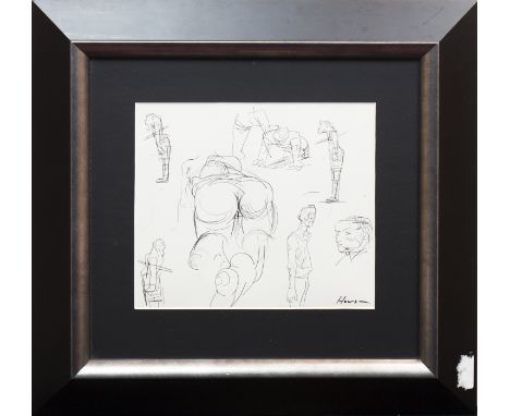 * PETER HOWSON OBE,VARIOUS STUDIESpen on paper, signed20cm x 25cmMounted, framed and under glass.Provenance: From the diaries