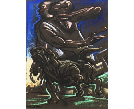 * PETER HOWSON OBE,MAD DOGSpastel on paper, signed 30cm x 23cmMounted, framed and under glassProvenance: From a Glasgow gentl