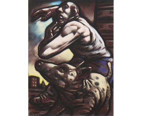 * PETER HOWSON OBE,TORMENTEDpastel on paper, signed 29cm x 22cm Mounted, framed and under glassProvenance: From a Glasgow gen