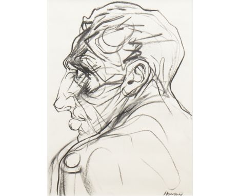 * PETER HOWSON OBE,TURNING BACKcharcoal on paper, signed 38cm x 28cmMounted, framed and under glassProvenance: From a Glasgow