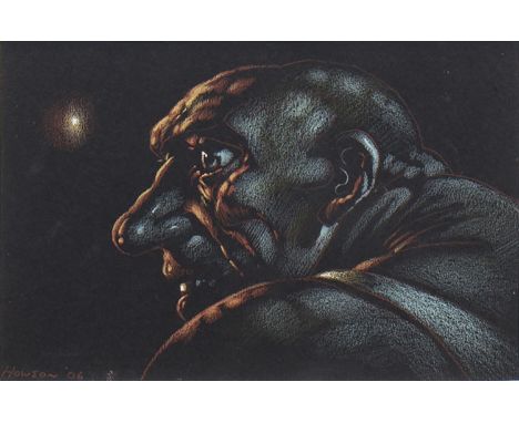 * PETER HOWSON OBE,IN THE DEAD OF THE NIGHTpastel on black paper,signed and dated '0614cm x 20cmMounted, framed and under gla